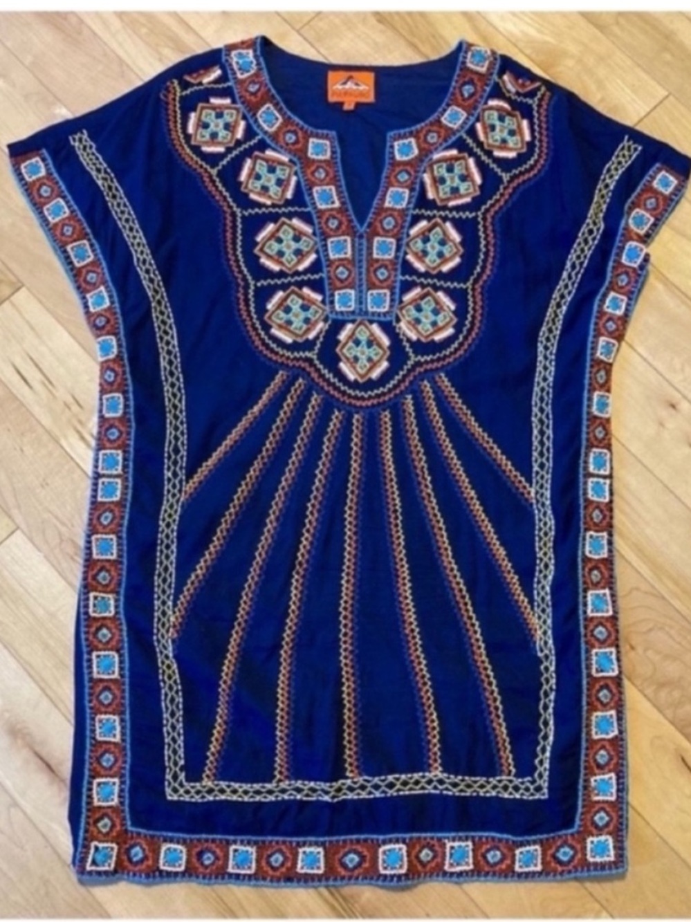 Pia Pauro Blue Embroidered Beaded Shift Dress gorgeous details size medium